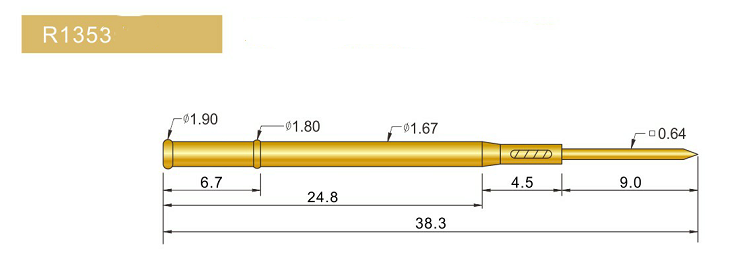 R1353-W探針套管、1.67mm測試針、總長38.3mm、彈簧針套管圖片、測試針套管圖片、頂針套管圖片、探針套管圖片